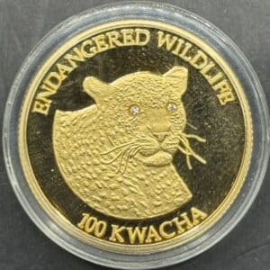 Malawi, 100 Kwacha 2005, Leopard, N 238712, Mintage 2000, Kva. 0 "Med 2 diamanter som øje"