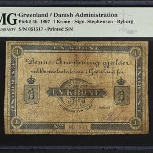 Grønland, 1 krone 1897, Stephensen/Ryberg, Nr. 051517, Sieg 47B, Pick 5A, Kva. 1-, PMG 15 Choice Fine "Meget sjælden"