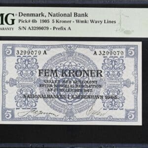 5 kroner 1905 A, J.C.L Jensen/?, Sieg 93, Pick 6b, DOP 102, Kva. 01, PMG 40 Extremely Fine TOP POP, Uhyre sjælden