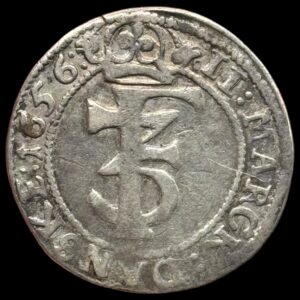 Norge, 2 mark 1656, Fre.III, Sieg 6.2, Hede 67B, NMD 156, Kva. 1 "Monteringspor på rand?"