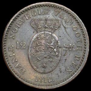 1812, 12 skilling, Fre.VI, slået på 1 skilling 1771 "tydeligt", Sieg 6.1, Hede 11, Kva. 01