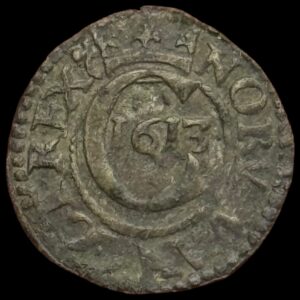1613, Hvid, Chr.IV, Sieg 7, Hede 101, Schou 38, Kva. 1-1+ "Uhyre sjælden" Ex. BR. 878/91 2018, pænt eksemplar af dette uhyre sjældne årstal der hverken fandtes hos Zinck, Hede eller PHK
