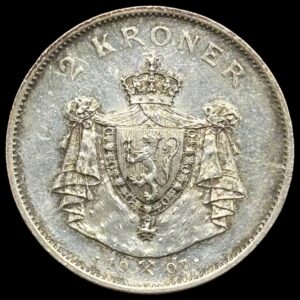 Norge, 2 kroner 1907, Norges Uafhængighed, Sieg 70, NM 4, Kva. 0-01