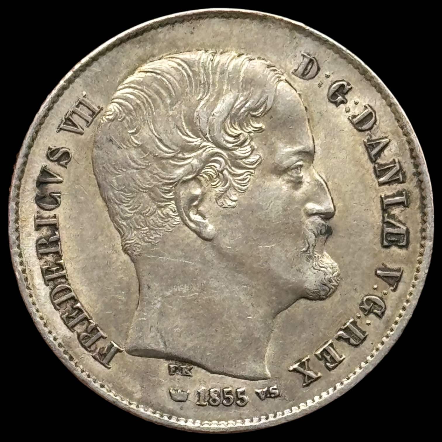 1855 VS, 1/2 rigsdaler, Fre.VII, Sieg 12, Hede 9, Kva. 1+