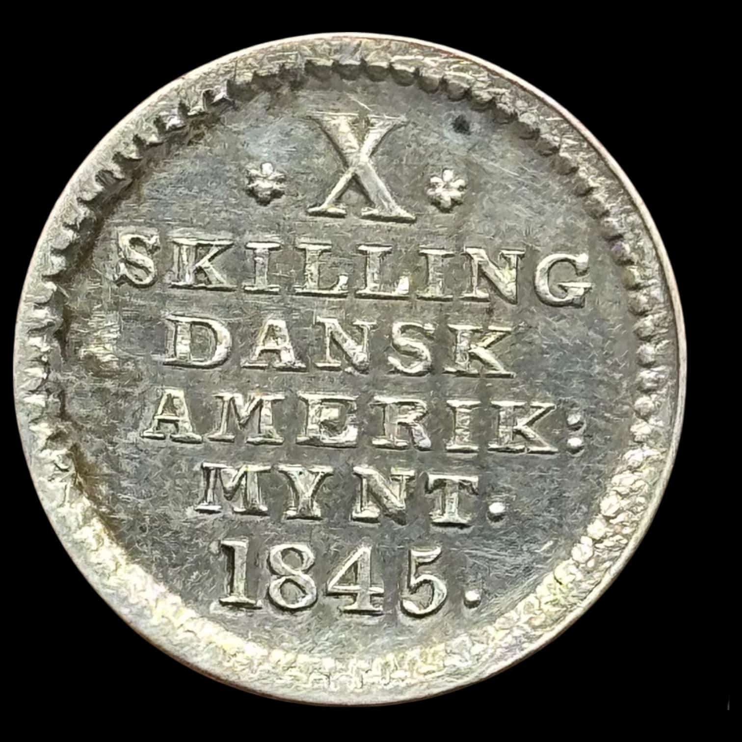 Dansk Vestindien, 10 skilling 1845, Sieg 12.2, Hede 14, KM 16, Kva. 0-M "Medaljepræg" - Image 3