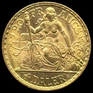 Dansk Vestindien, 20 Francs / 4 daler 1905, Chr.IX, Sieg 31, Hede 30, KM 72, Kva. 0-01