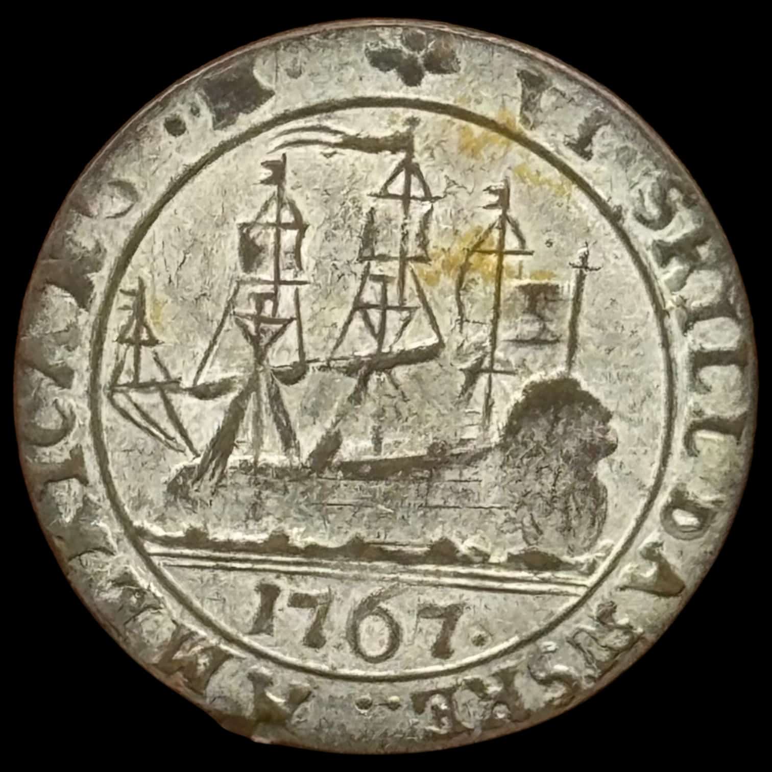 Dansk Vestindien, 6 skilling 1767, Sieg 8, Hede 9, KM 11, Kva. 1+