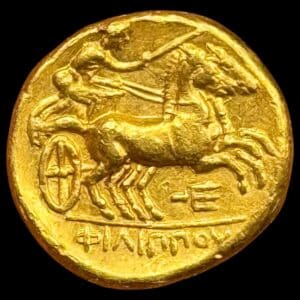 Kongeriget af Makedonien, Philip II, 359-336 BC. Gold Stater, minted at Pella, c. 340-328 BC, SNG ANS 268, Kva. 1+-01