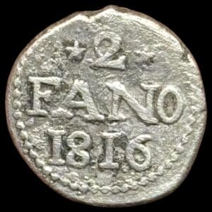 Trankebar / Danish India, 2 Fano 1816, Fre.VI, Sieg 90, KM 173, UBJ 360, Kva. 1-1+, Ex. BR 1835/5205