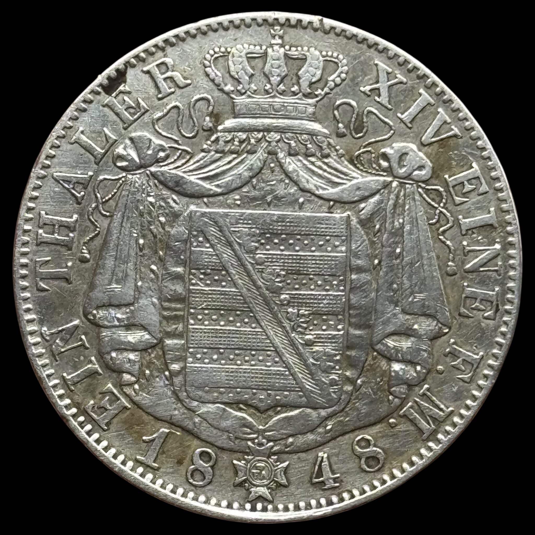 Tyskland, Ein Thaler 1848, Sachsen, Friedrich August II, AKS 99, Dav. 875, Jaeger 76, Kahnt 448, Thun 325, Kva. 1+