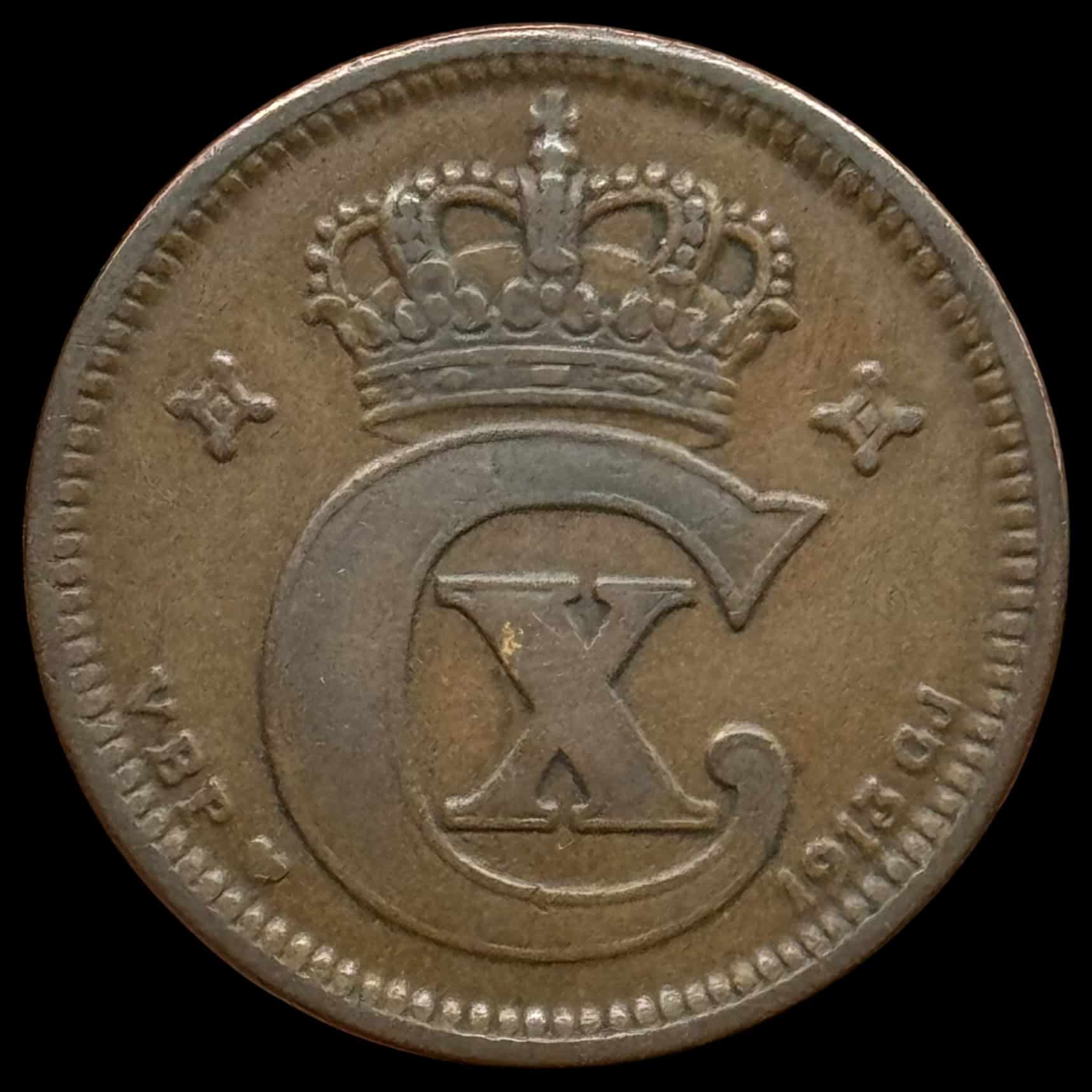 1913, 5 øre, Chr.X, Sieg 3.1, Hede 14A, Kva. 1-1+