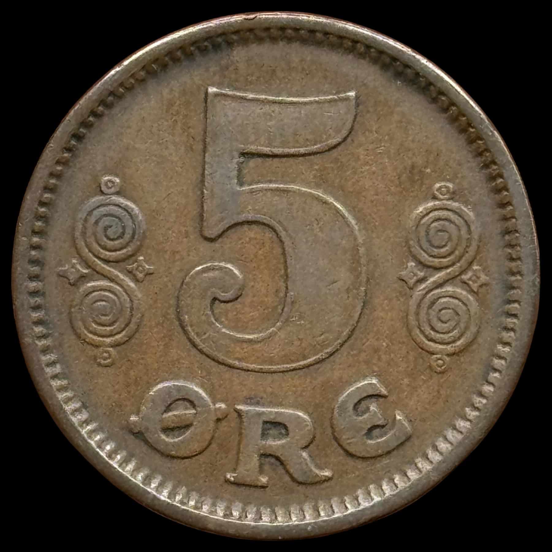1913, 5 øre, Chr.X, Sieg 3.1, Hede 14A, Kva. 1-1+ - Image 2