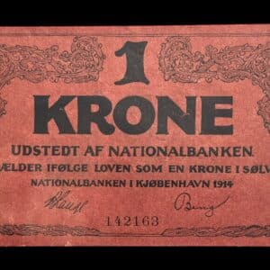 1 krone 1914 Klipfisk, V.Lange/Bang, Nr. 142163, Sieg 115, DOP 110, Pick 10 Kva. 0-01