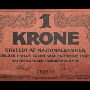 1 krone 1914 Klipfisk, V.Lange/Bang, Nr. 953876, Sieg 115, DOP 110, Pick 10 Kva. 0
