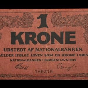 1 krone 1914 Klipfisk, V.Lange/Bang, Nr. 786276, Sieg 115, DOP 110, Pick 10 Kva. 1+