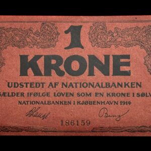 1 krone 1914 Klipfisk, V.Lange/Bang, Nr. 186159, Sieg 115, DOP 110, Pick 10 Kva. 0-01
