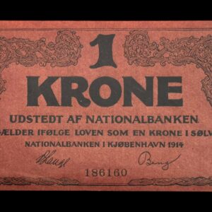 1 krone 1914 Klipfisk, V.Lange/Bang, Nr. 186160, Sieg 115, DOP 110, Pick 10 Kva. 0-01