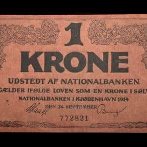 1 krone 1914 Klipfisk, V.Lange/Bang, Nr. 772821, Sieg 115, DOP 110, Pick 10 Kva. 0-01