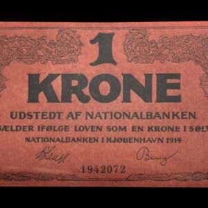 1 krone 1914 Klipfisk, V.Lange/Bang, Nr. 1942072, Sieg 115, DOP 110, Pick 10 Kva. 0
