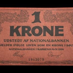 1 krone 1914 Klipfisk, V.Lange/Bang, Nr. 1942079, Sieg 115, DOP 110, Pick 10 Kva. 0-01