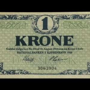 1 krone 1916, V.Lange/Olesen, Nr. 3063904, Sieg 117, DOP 112, Pick 12 Kva. 0
