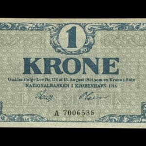 1 krone 1916 A, V.Lange/Olesen, Nr. 7006536, Sieg 117, DOP 112, Pick 12 Kva. 0