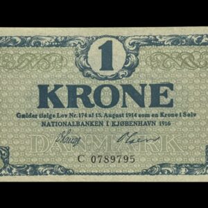 1 krone 1916 C, V.Lange/Olesen, Nr. 0789795, Sieg 117, DOP 112, Pick 12 Kva. 0-01