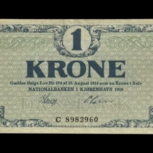 1 krone 1918 C, V.Lange/Olesen, Nr. 8982960, Sieg 117, DOP 112, Pick 12 Kva. 0-01 "Klips mærke"