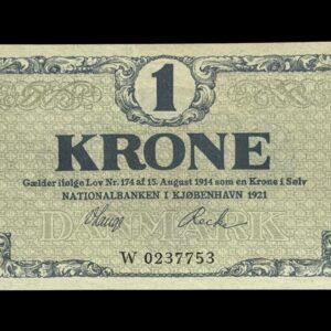 1 krone 1921 W, V.Lange/Recke, Nr. 0237753, Sieg 117, DOP 112, Pick 12 Kva. 0