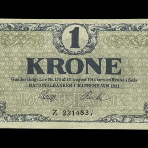 1 krone 1921 Z, V.Lange/Recke, Nr. 2214837, Sieg 117, DOP 112, Pick 12 Kva. 0