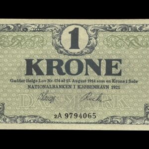 1 krone 1921 2A, V.Lange/Recke, Nr. 9794065, Sieg 117, DOP 112, Pick 12 Kva. 0-01