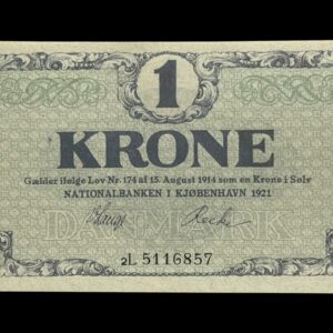 1 krone 1921 2L, V.Lange/Recke, Nr. 5116857, Sieg 117, DOP 112, Pick 12 Kva. 0