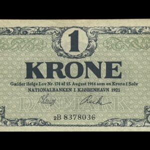 1 krone 1921 2B, V.Lange/Recke, Nr. 8378036, Sieg 117, DOP 112, Pick 12 Kva. 0