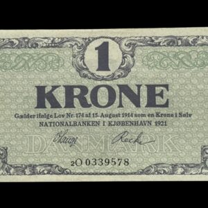 1 krone 1921 2O, V.Lange/Recke, Nr. 0339578, Sieg 117, DOP 112, Pick 12 Kva. 0-01