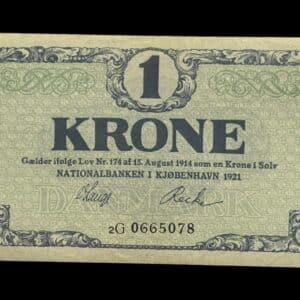 1 krone 1921 2G, V.Lange/Recke, Nr. 0665078, Sieg 117, DOP 112, Pick 12 Kva. 0-01
