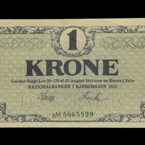 1 krone 1921 2M, V.Lange/Recke, Nr. 5665529, Sieg 117, DOP 112, Pick 12 Kva. 0