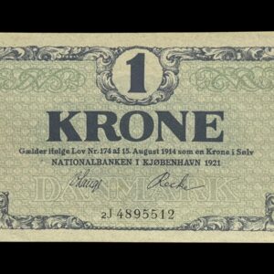 1 krone 1921 2J, V.Lange/Recke, Nr. 4895512, Sieg 117, DOP 112, Pick 12 Kva. 0