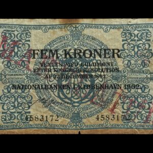 5 kroner 1902, J. C. L. Jensen, Nr. 4583172, Sieg 92, DOP 98, Pick 1, Kva. 1 "Markuleret" Pin huller