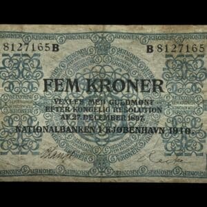 5 kroner 1910 B, V.Lange/Recke, Nr. 8127165, Sieg 93, DOP 102, Pick 6, Kva. 1-1+