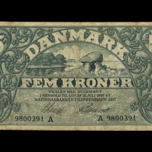 5 kroner 1917 A, V.Lange/Petersen, Nr. 9800391, Sieg 100, DOP 113, Pick 20, Kva. 1 "Ukendt underskriftskombination ifølge Sieg"