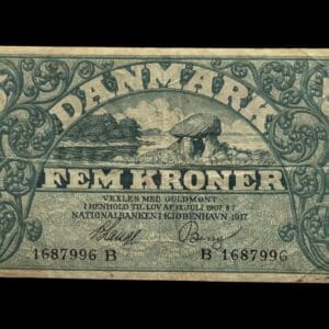 5 kroner 1917 B, V.Lange/Bang, Nr. 1687996, Sieg 100, DOP 113, Pick 20, Kva. 1+