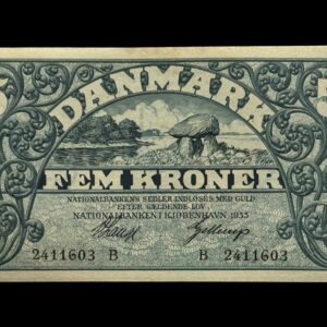 5 kroner 1933 B, V.Lange/Gellerup, Nr. 2411603, Sieg 101, DOP 118, Pick 25, Kva. 0-01