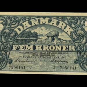 5 kroner 1942 J, Svendsen/Neergaard, Nr. 7250141, Sieg 102, DOP 123, Pick 30, Kva. 0