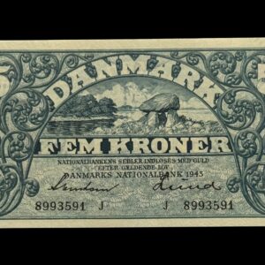 5 kroner 1943 J, Svendsen/Lund, Nr. 8993591, Sieg 102, DOP 123, Pick 30, Kva. 0