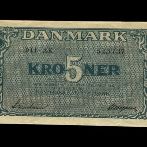 5 kroner 1944 AK, Svendsen/Neergaard, Nr. 545737, Sieg 118, DOP 128a, Pick 35a, Kva. 1+