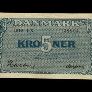 5 kroner 1949 CX, Halberg/Neergaard, Nr. 138824, Sieg 119, DOP 128b, Pick 35b, Kva. 0-01