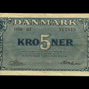 5 kroner 1950 DF, Riim/Rohleder, Nr. 717818, Sieg 119, DOP 128b, Pick 35b, Kva. 1+-01 "Ukendt underskriftskombination ifølge Sieg"
