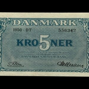 5 kroner 1950 DT, Riim/Hellerung, Nr. 556342, Sieg 119, DOP 128b, Pick 35b, Kva. 0