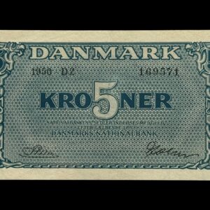 5 kroner 1950 DZ, Riim/Holm, Nr. 169571, Sieg 119, DOP 128b, Pick 35b, Kva. 0