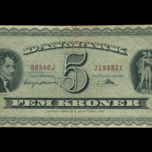 5 kroner 1957 B6 0J, Riim/Haugen Johansen, Nr. 7288821, Sieg 129, DOP 138, Pick 42, Kva. 1